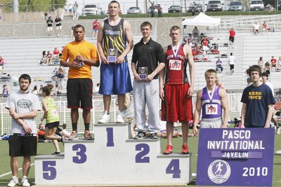 Derek Eager broke his state record in the javelin at the Pasco Invite throwing 229 feet