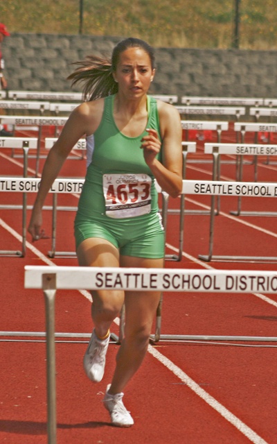 Tate Latimer ran the 100-meter hurdles