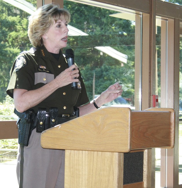King County Sheriff Sue Rahr addresses the Maple Valley Black Diamond Chamber of Commerce at its luncheon on Aug. 17.