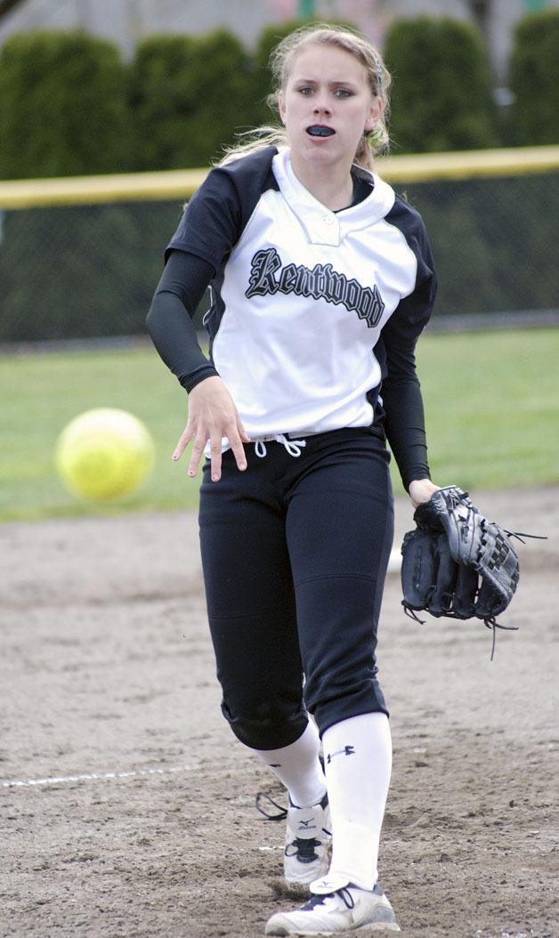 Kentwood’s Kendall Goodwin hurls a pitch in a 5-2 victory over Auburn on April 27. The Conquerors are battling for a top spot in league. kris hill