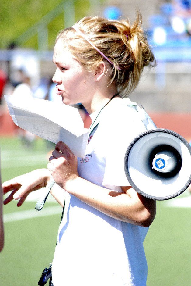 Tahoma's Lauren Duty talks to her fellow soccer players during the first day of a camp for kids at Tahoma High. Varsity players from the boys and girls teams served as counselors at the camp.