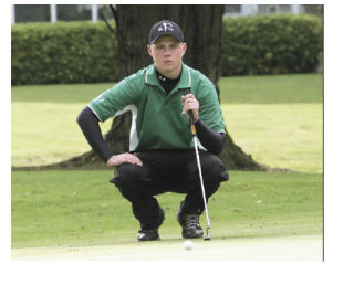Kentwood junior Kent Hagen lines up a putt during last Thursday’s match against Kentridge. Hagen carded a 39 on the day as the Conquerors secured their second straight South Puget Sound League North Division crown.