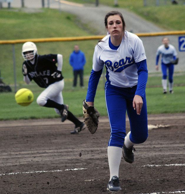 Tahoma’s Carley Nance hurls the pitch during a game against Kentlake Tuesday afternoon. The Bears defeated the Falcons 12-2 and were 7-0 in league with the win.