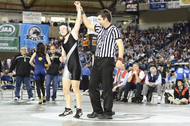 Kentwood junior Cassidy Meyers after winning the 118 pound girls wrestling final at Mat Classic on Feb. 18.