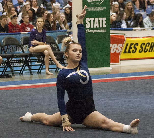 Tenley Mjelde from Tahoma during her floor routine.