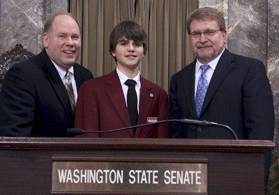 Spencer Kombol with Secretary of the Senate Tom Hoemann and Deputy Secretary of the Senate Brad Hendrickson