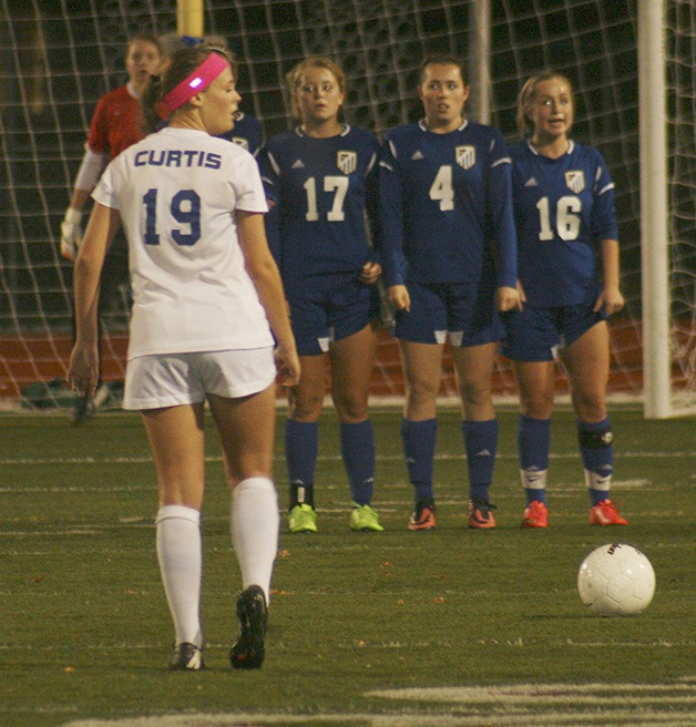 Four Tahoma Bears form a wall in front of a penalty kick on Nov. 7.