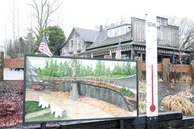 A mural of the Black Diamond memorial wall and statue where it will be placed.
