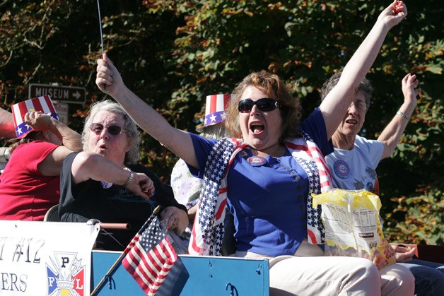 Pythian Sisters cheer on their float during the Black Diamond Labor Day Parade.