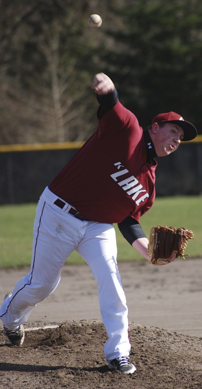 Kentlake’s Connor Powell is one of seven pitchers on the Falcons roster this season. He will likely serve as the closer.