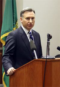 King County Executive Dow Constantine speaks to reporters at a press conference following his State of the County Address Feb. 28 at the Norm Maleng Regional Justice Center in Kent. Constantine spoke on a number of topics