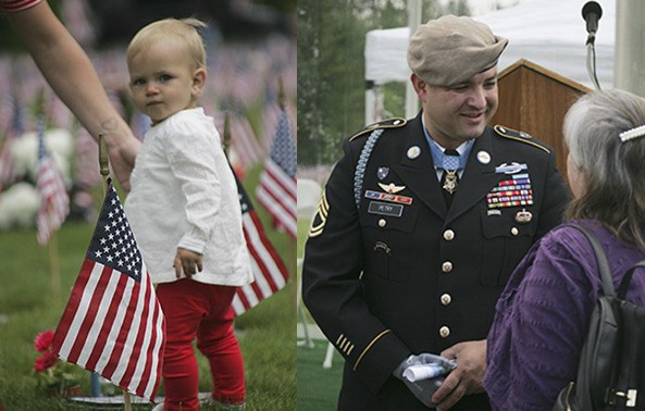 Medal of Honor recipient Sgt. 1st Class Leroy A. Petry greeted people who attended the Tahoma Memorial Day service Monday