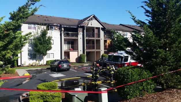 The two-alarm fire damaged one unit and the attic at the Renton apartment