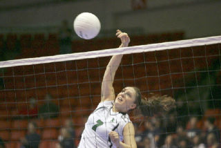 Kentwood High School’s Jessie Genger was dominant at the net in the fall