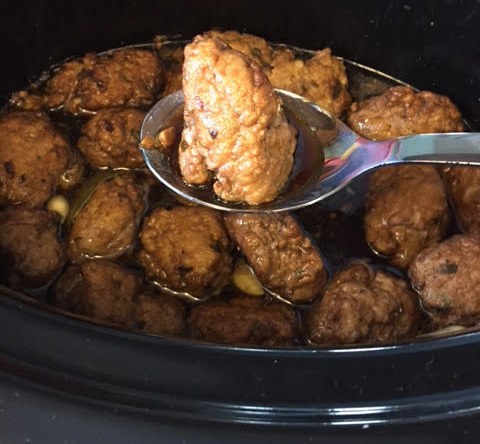 Chicken meatballs is just one of three tasty crockpot recipes featured this month. Recipe by Clayton Brenden and photo by Sarah Brenden.