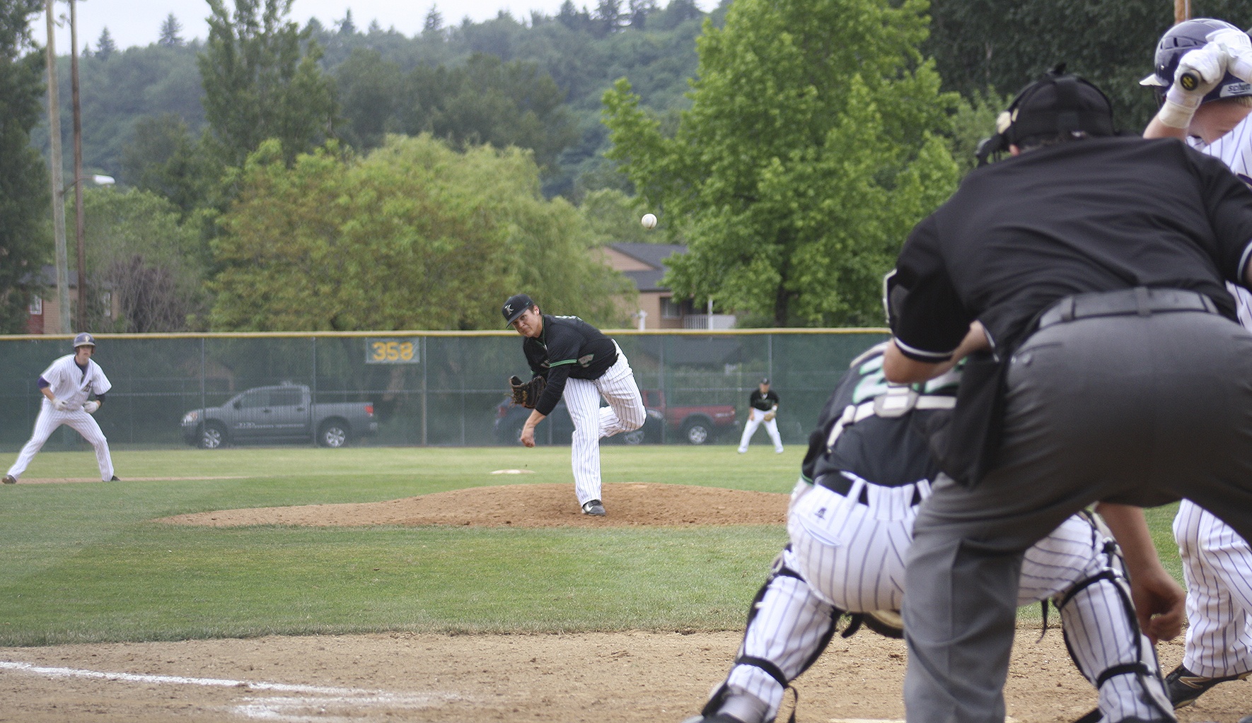 Kentwood junior Dominic Agron pitches during the Conks’ 6-2 loss to Puyallup May 14. Despite the loss