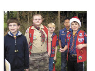 Among the 30 Cub Scouts from Pack 711 who greeted the 2008 holiday season by caroling at Fountain Court Senior Living in Maple Valley were five second-year Webelos from Den 7 – David Huson