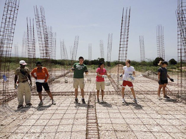 Seattle Pacific University students work at the site of the school in Haiti in 2011