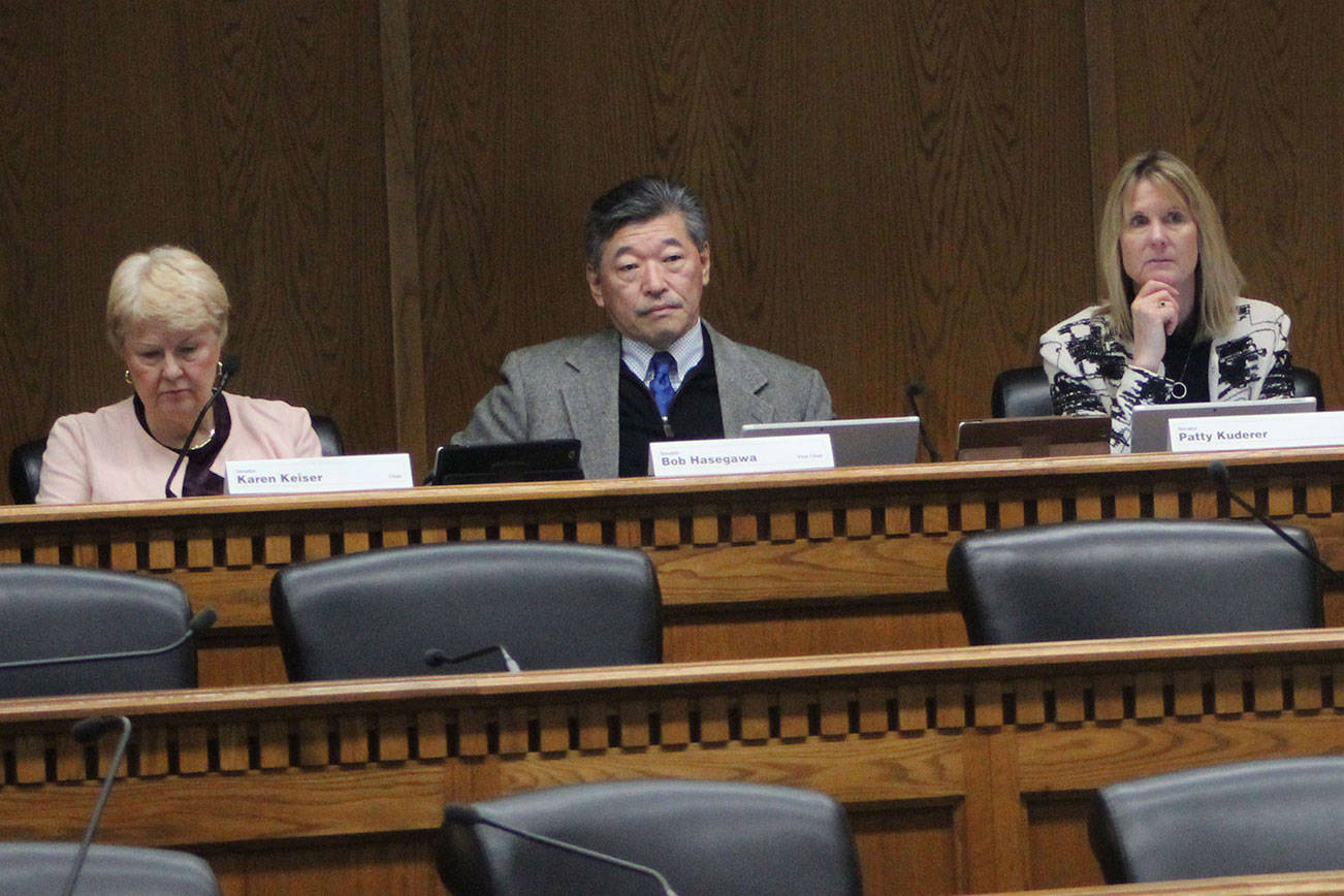 Senate Labor and Commerce Committee members Senators Karen Keiser, D-Kent, Bob Hasegawa, D-Beacon Hill, and Patty Kuderer. Photo by Taylor McAvoy