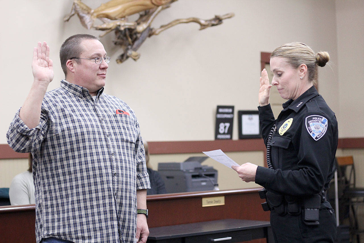 Chris Wisnoski was sworn into his council seat after the Black Diamond City Council unanimously appointed him March 1. Photo by Ray Still
