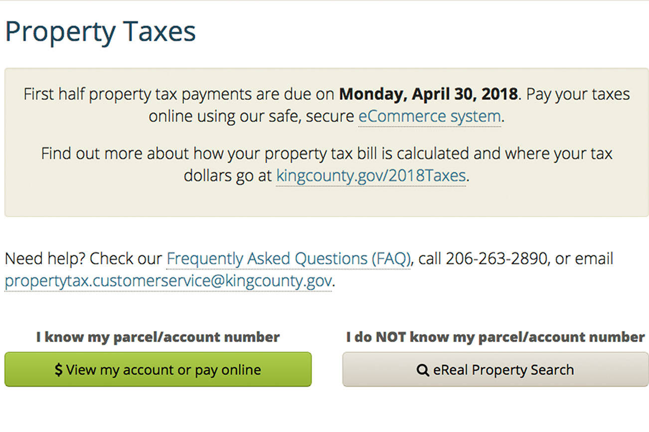 A visual of where to pay your taxes online from the King County website.