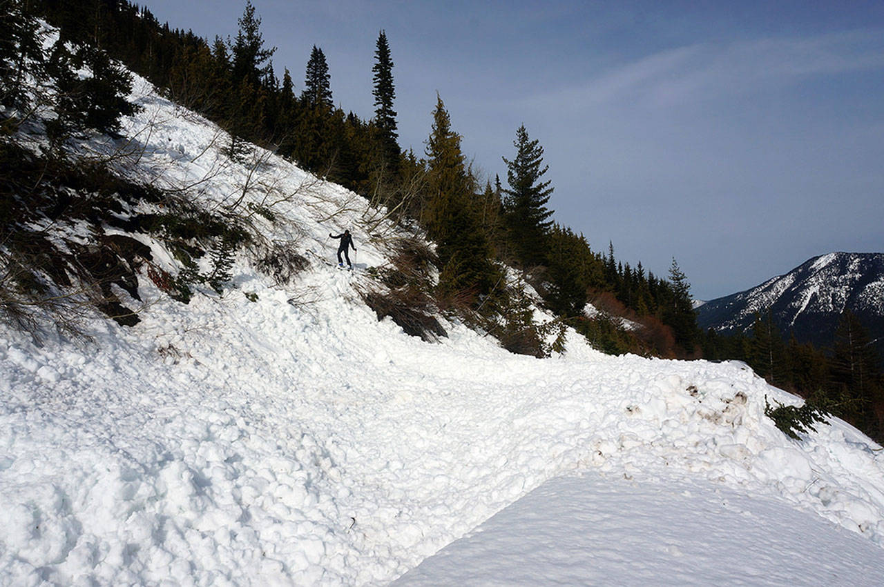 A slide covered Chinook Pass as recently as April 9, which further complicated a Memorial Day weekend opening. Photo courtesy Washington State Department of Transportation