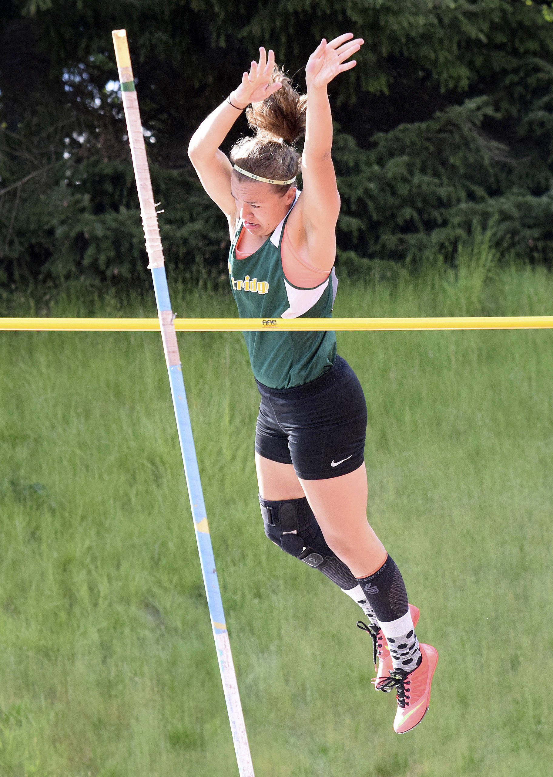 Kentridge’s Alexis Mallory takes second in the pole vault, clearing 9 feet, 9 inches. RACHEL CIAMPI, Kent Reporter