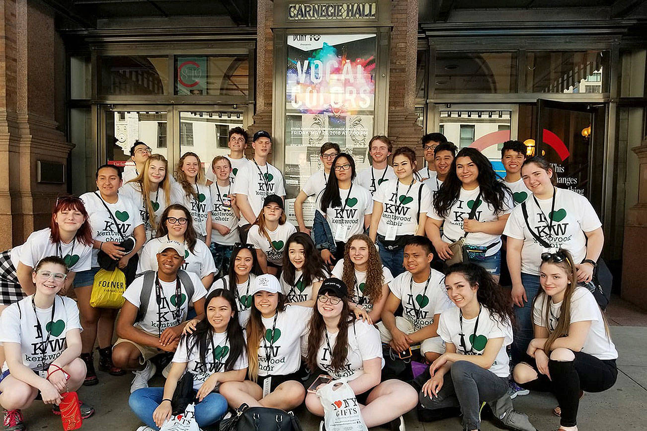 Photo of Kentwood students in front of Carnegie Hall. Submitted photo.