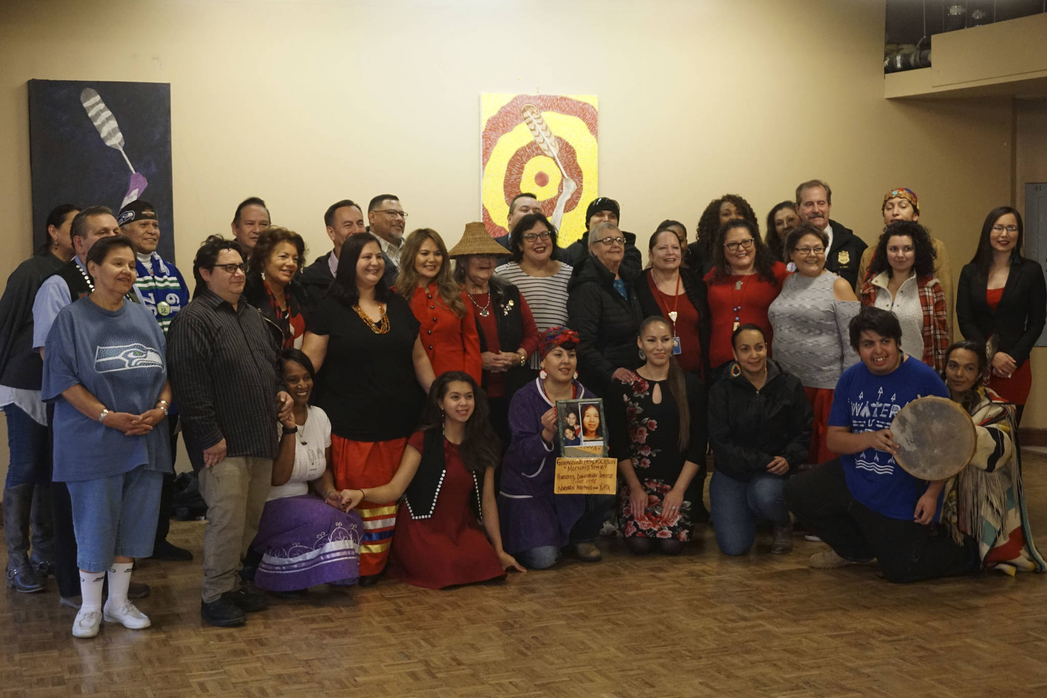Attendees gather after the Dec. 21, 2018, meeting at Seattle’s Daybreak Star Indian Cultural Center.