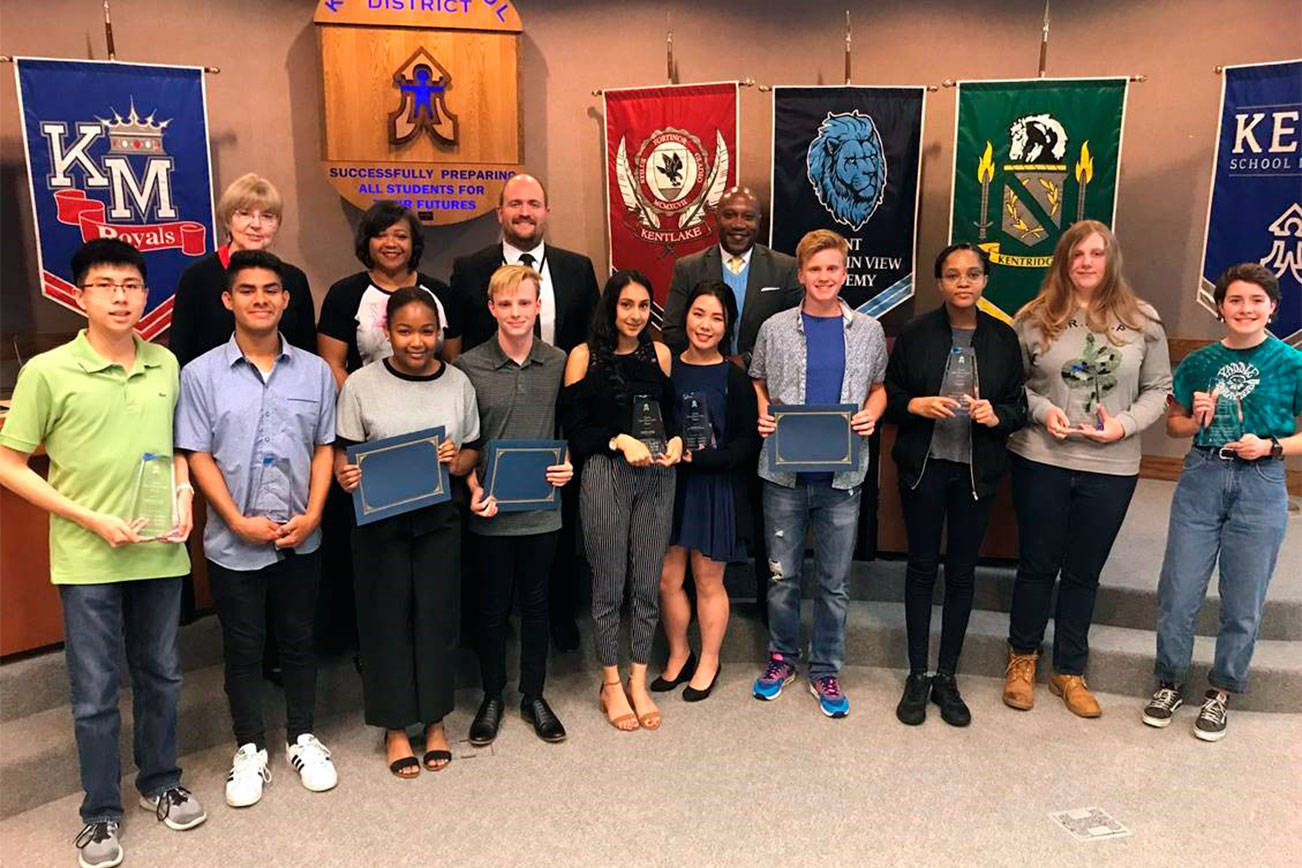 A few hardworking Kent School District students preparing to graduate from high school received scholarships from the school board.                                Photo courtesy of the Kent School District.