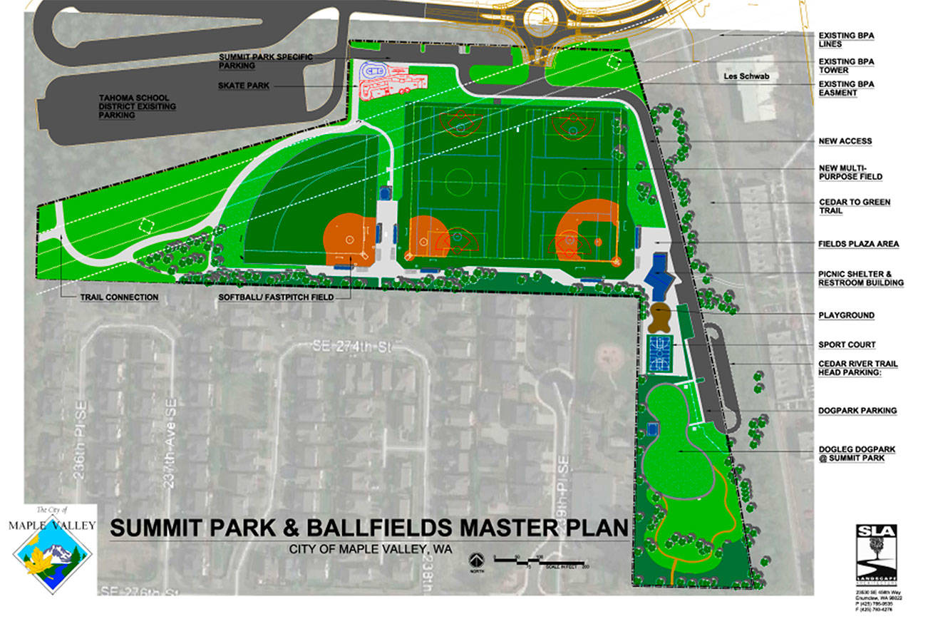A graphic map showing the layout of Summit Park. Photo courtesy of the City of Maple Valley