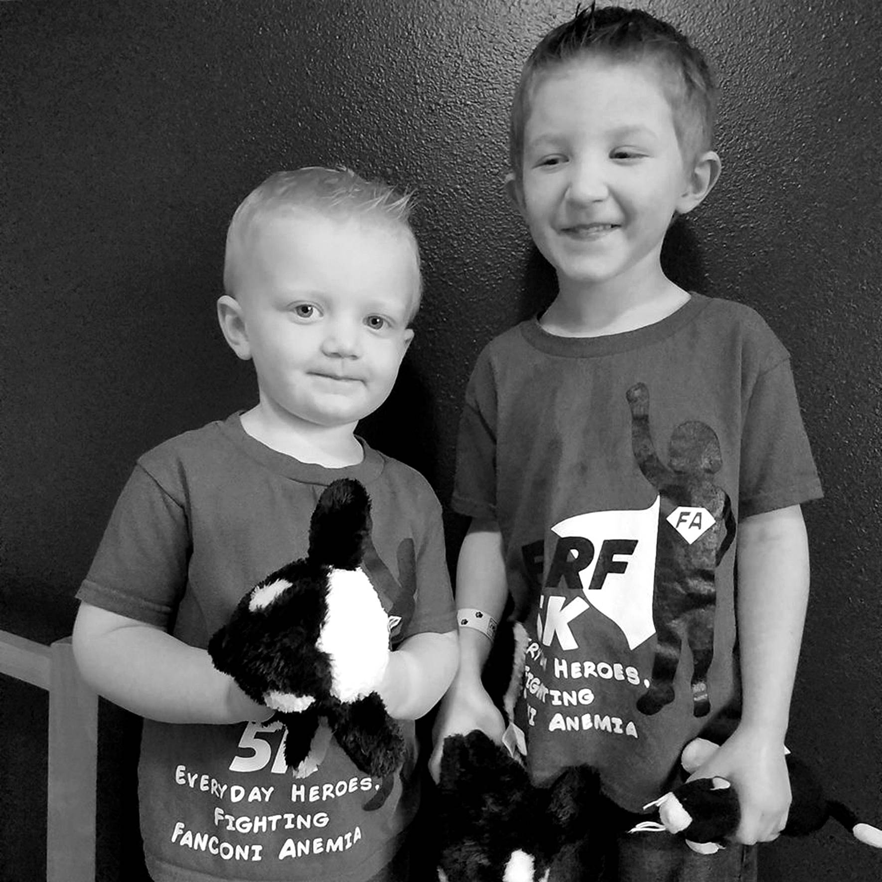 Blake Robinson, 5, and his older brother Bryce Robinson wearing their new FARF 5K shirts. Both boys are from Maple Valley and Blake suffers from FA. Photo courtesy of FARF 5K.
