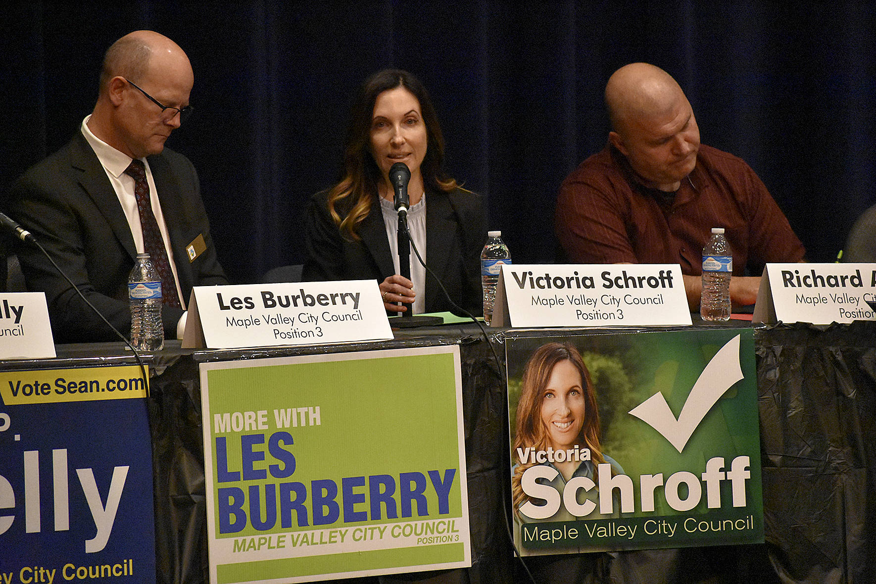 Photo by Haley Ausbun. Position 3 candidates Les Burberry and Victoria Schroff and position 5 candidate Richard Axtell.
