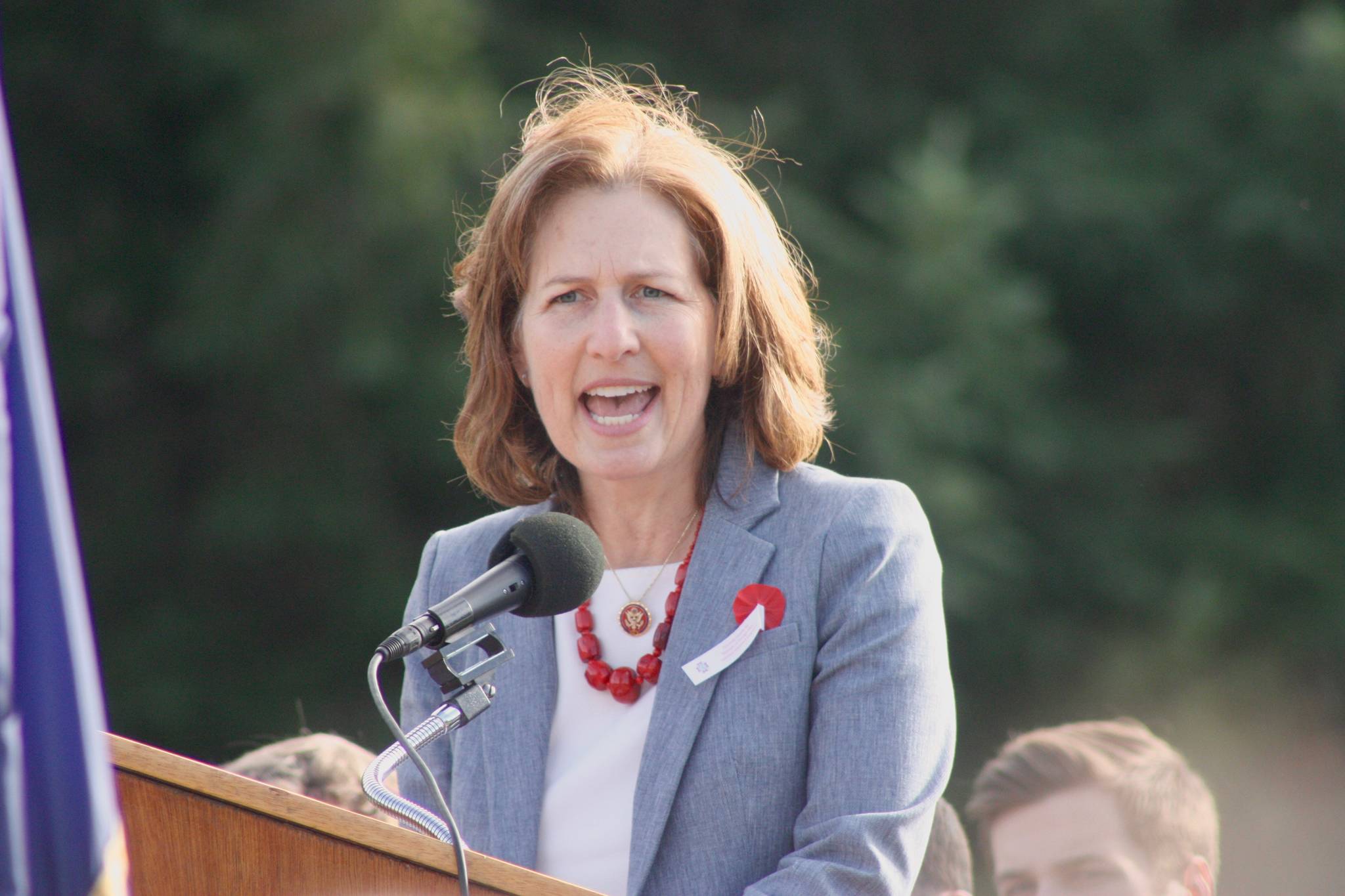Congresswoman Kim Schrier, D-WA, Eighth District, addresses the crowd at Tahoma National Cemetery. MARK KLAAS, Kent Reporter