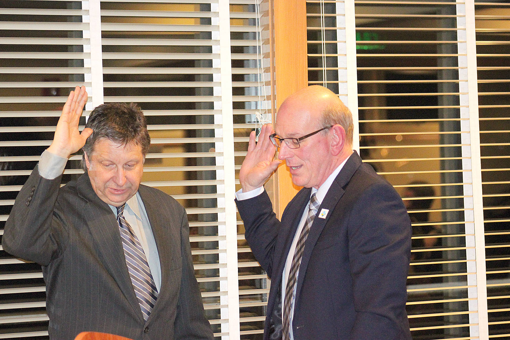 Maple Valley City Councilmember Syd Dawson takes the Oath of Office during the first council meeting of the year on Monday, Jan. 6, 2020. Photo by Danielle Chastaine.