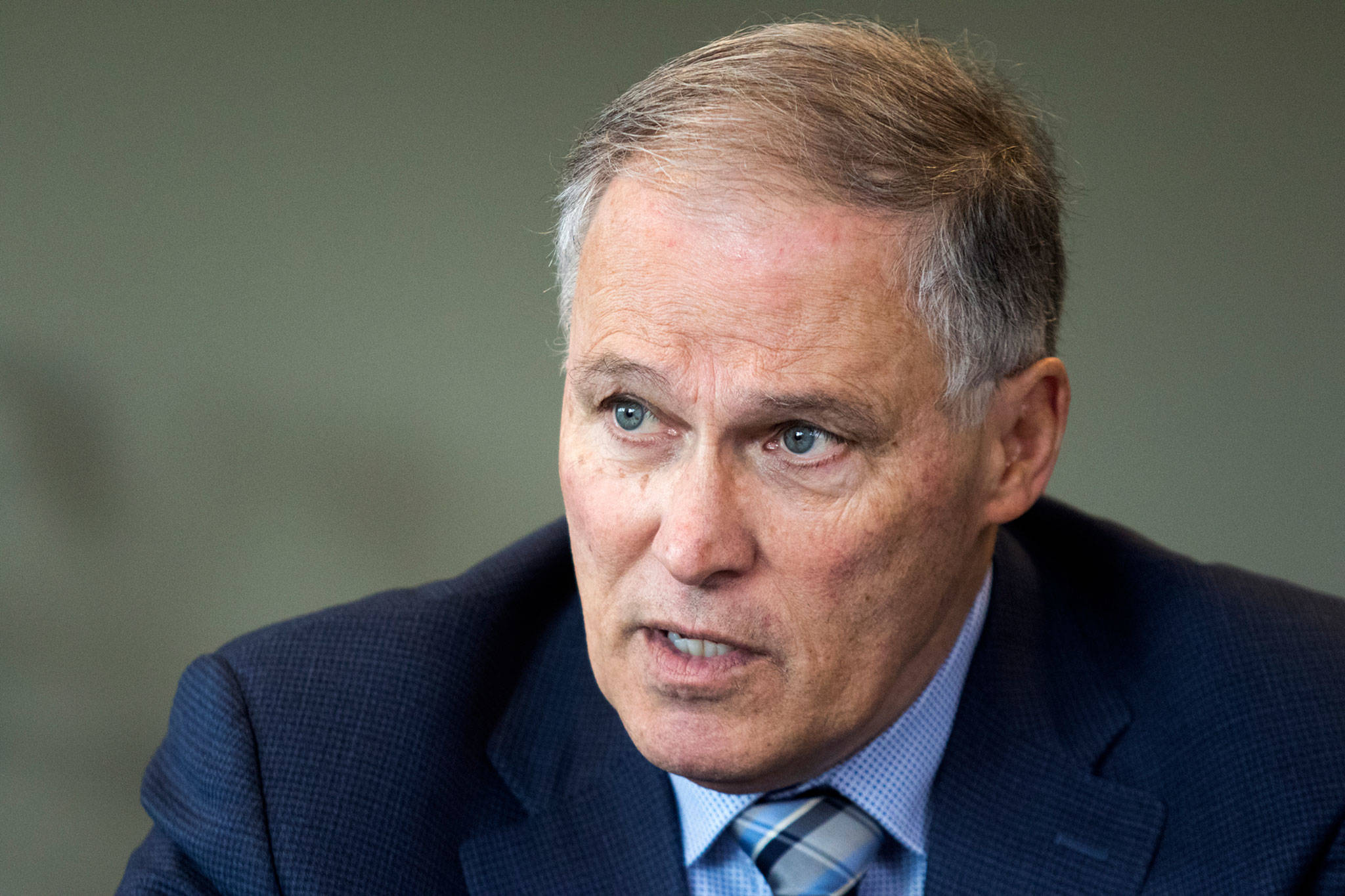 Washington Gov. Jay Inslee during a recent interview in Everett. (Andy Bronson / The Herald)