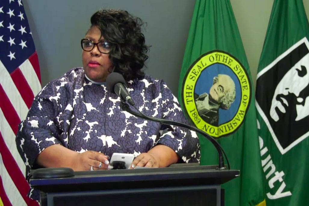 Rev. Dr. Kelle Brown of the Plymouth United Church of Christ speaks at a press conference. Screenshot from live stream