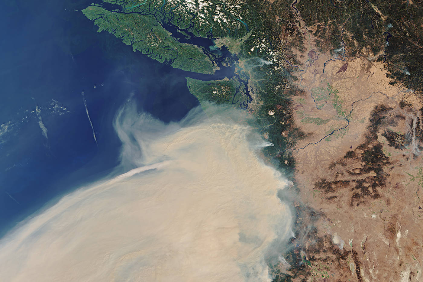 A Sept. 10 satellite image shows smoke from U.S. wildfires blanketing the majority of the West Coast. (European Space Agency)