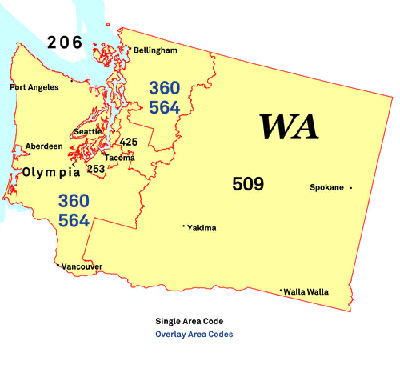 Area code map of Washington. (NANPA)