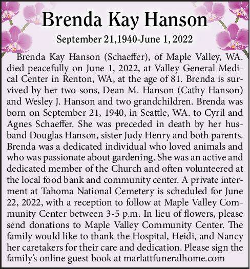 Brenda Kay Hanson | Obituary