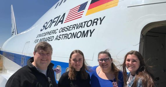 Marina Beltran, second to right, had the rare opportunity to fly on the NASA SOFIA only a few months before the project is shut down permanently. Photo courtesy of Embry-Riddle and Dr. Noel Richardson