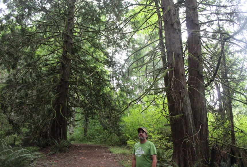<p>Jay Morris stands on the easement trail that runs through his property. Photo by Bailey Jo Josie/Sound Publishing.</p>