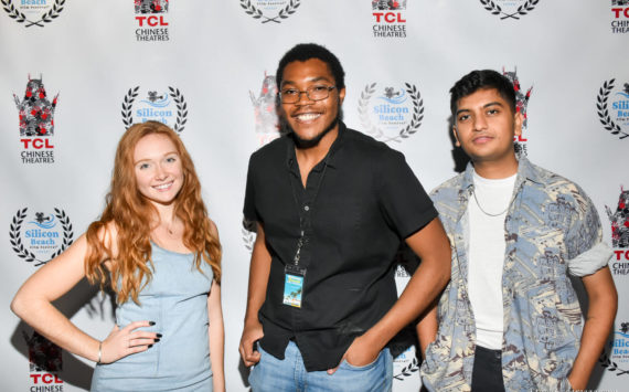Photos courtesy of Myles Ross
Myles Ross (center) stands with “The House” actors Emily Gateley (left) and Sagar Surana at the 2022 Silicon Beach Film Festival in Hollywood where the film won an award for “Best Ensemble.”