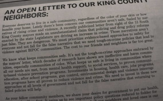 This letter from the ACLU appeared in the Federal Way Mirror and other newspapers in King County this month. Photo by Alex Bruell.