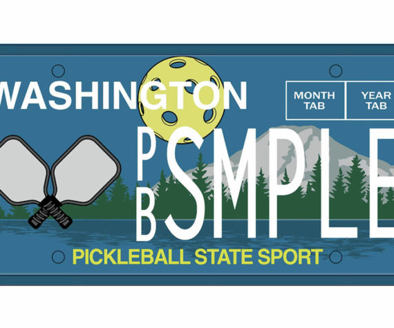 Pickleball Rising license plate, designed by Laramie Studio in Seattle (Seattle Metro Pickleball Association)