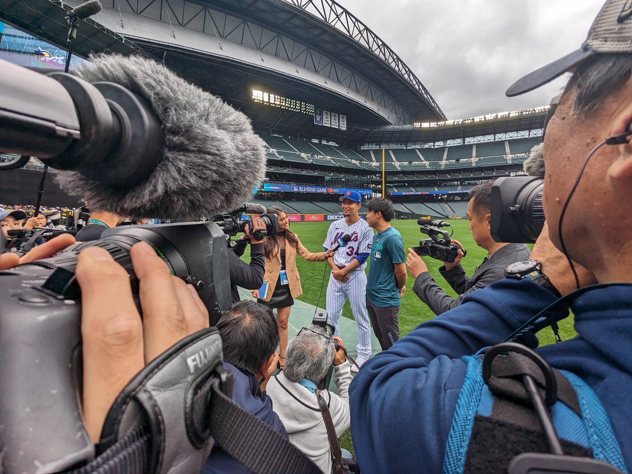 New York Mets SP Kodai Senga had some heavy traffic around him during his interviews at T-Mobile Park. Ben Ray / The Mirror
