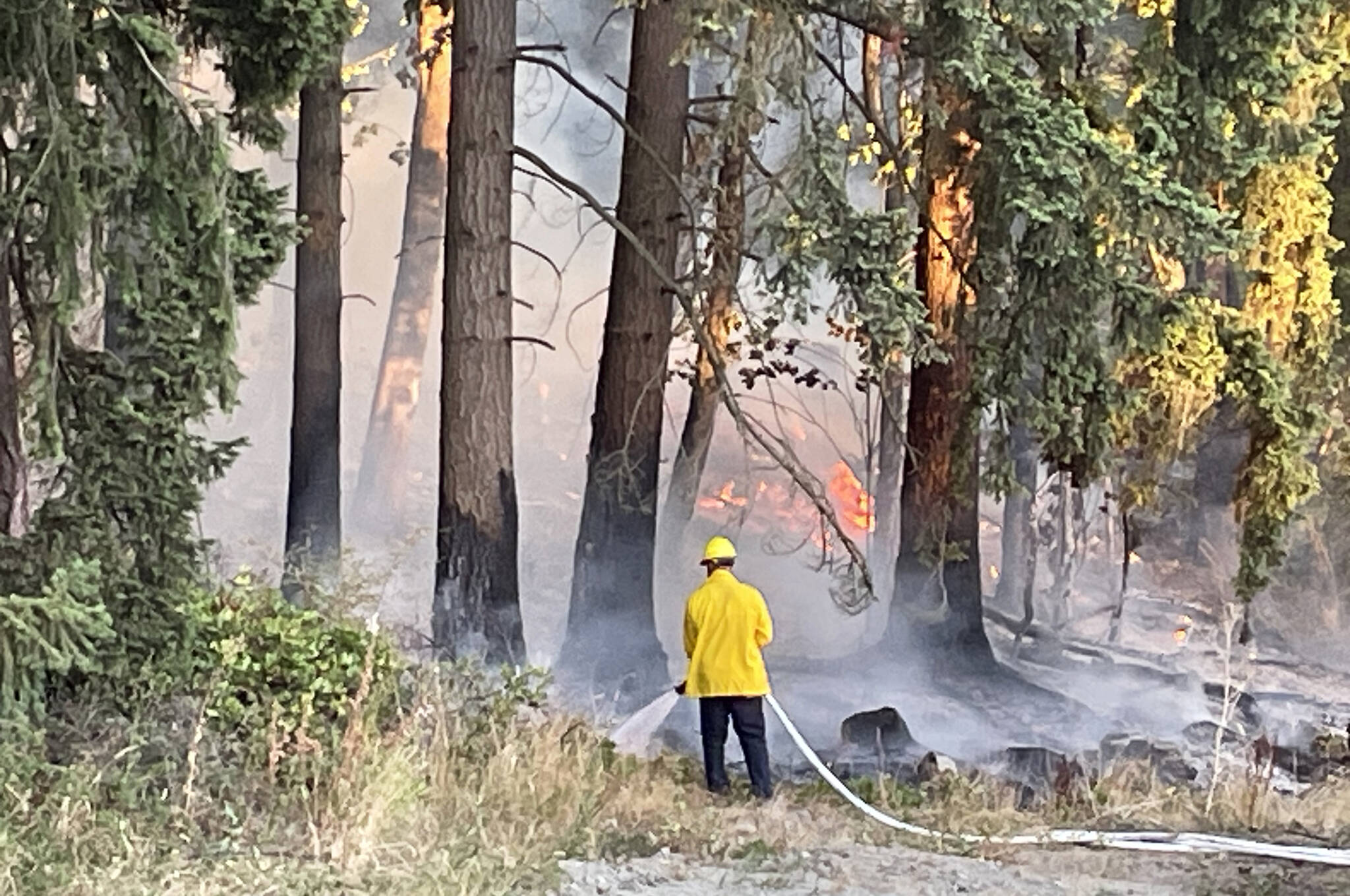 Firefighters from four agencies extinguished a brush fire Wednesday evening, Aug. 16 in the 3300 block of South 260th Street on the West Hill in Kent. COURTESY PHOTO, Puget Sound Fire