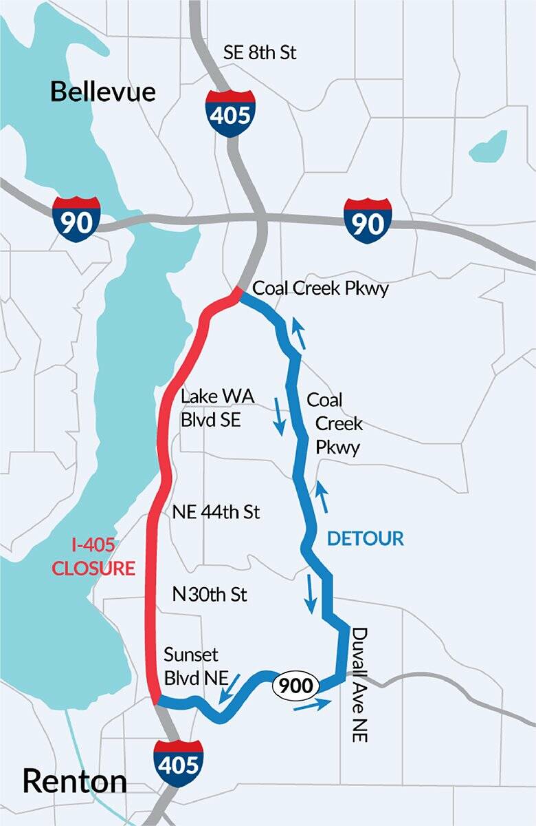 The detour will be used during the second weekend of September 2023, after a similar closure a month earlier. Image courtesy of Washington State Department of Transportation.