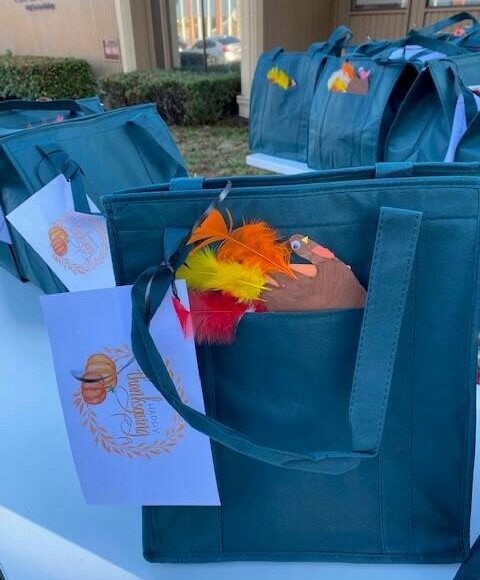 <p>A picture of Thanksgiving packages in 2022, carrying the Thanksgiving meal and additional decorations. (Photo courtesy of Ginger Seybold)</p>