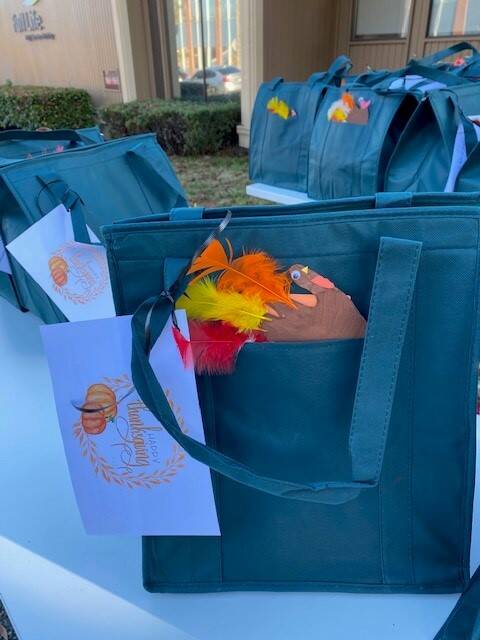 A picture of Thanksgiving packages in 2022, carrying the Thanksgiving meal and additional decorations. (Photo courtesy of Ginger Seybold)